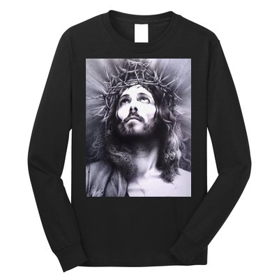 Image Face Of Jesus On A Cross With Crown Of Thorns Long Sleeve Shirt