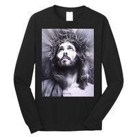 Image Face Of Jesus On A Cross With Crown Of Thorns Long Sleeve Shirt
