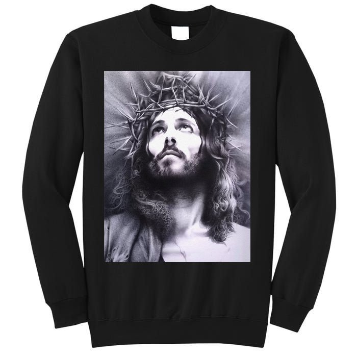 Image Face Of Jesus On A Cross With Crown Of Thorns Sweatshirt