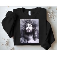 Image Face Of Jesus On A Cross With Crown Of Thorns Sweatshirt