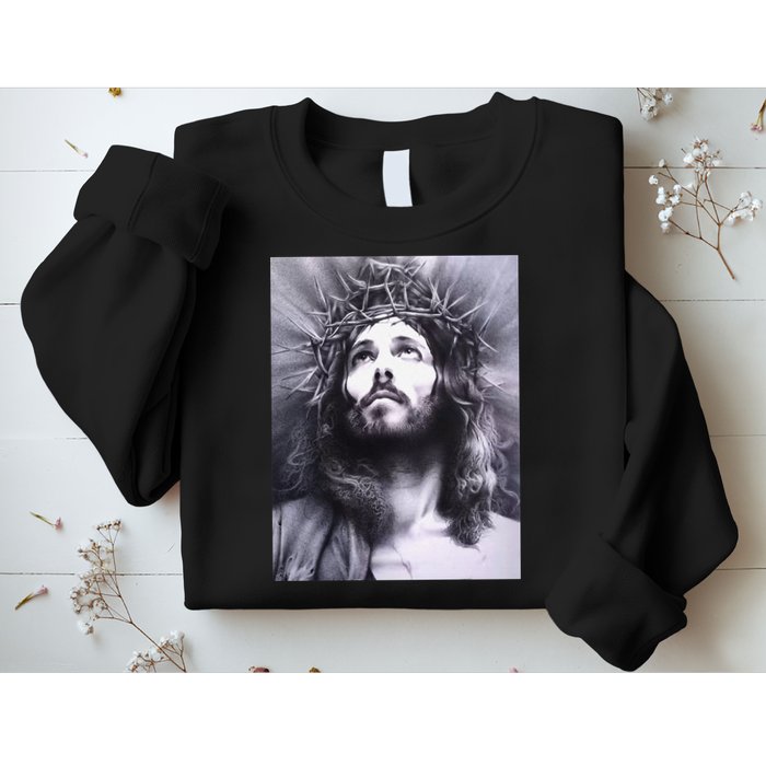 Image Face Of Jesus On A Cross With Crown Of Thorns Sweatshirt