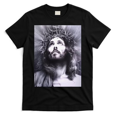 Image Face Of Jesus On A Cross With Crown Of Thorns T-Shirt
