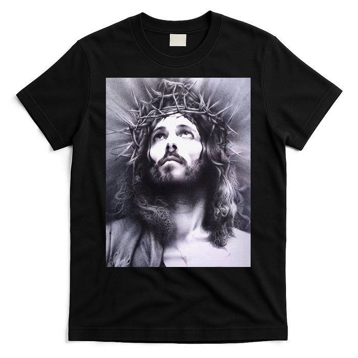 Image Face Of Jesus On A Cross With Crown Of Thorns T-Shirt
