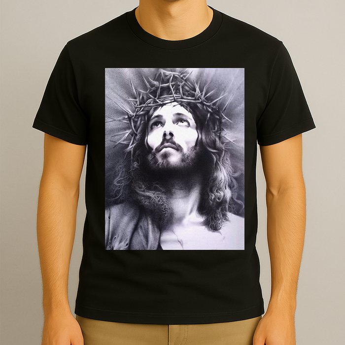 Image Face Of Jesus On A Cross With Crown Of Thorns T-Shirt