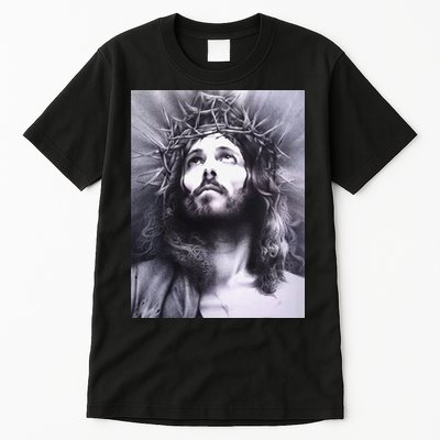 Image Face Of Jesus On A Cross With Crown Of Thorns Tall T-Shirt