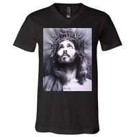 Image Face Of Jesus On A Cross With Crown Of Thorns V-Neck T-Shirt