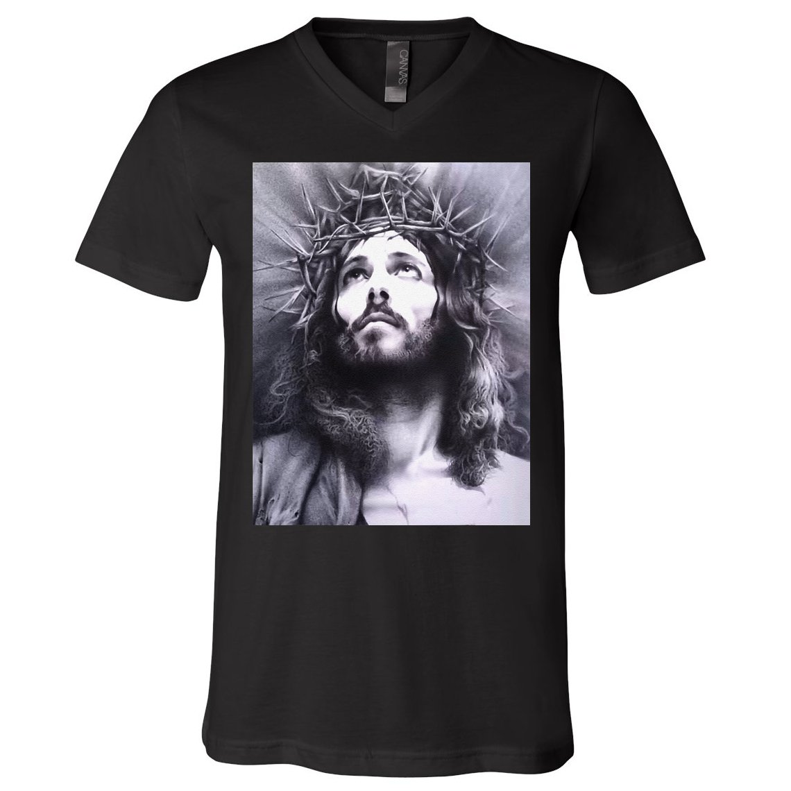 Image Face Of Jesus On A Cross With Crown Of Thorns V-Neck T-Shirt