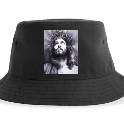 Image Face Of Jesus On A Cross With Crown Of Thorns Sustainable Bucket Hat