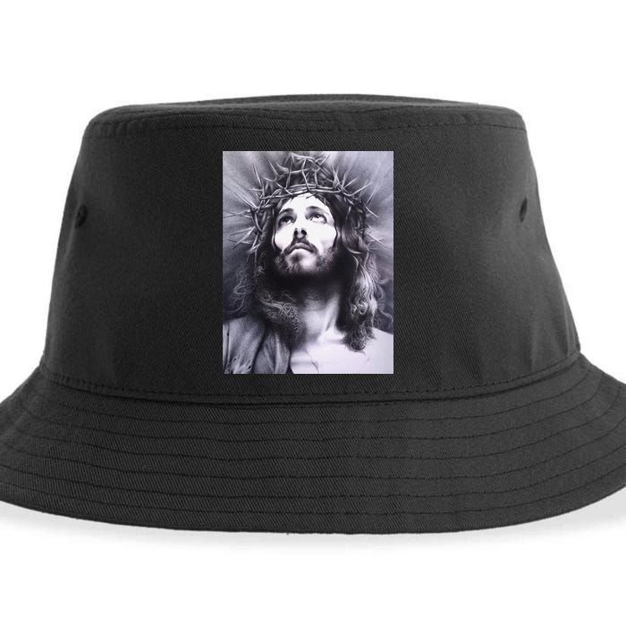 Image Face Of Jesus On A Cross With Crown Of Thorns Sustainable Bucket Hat