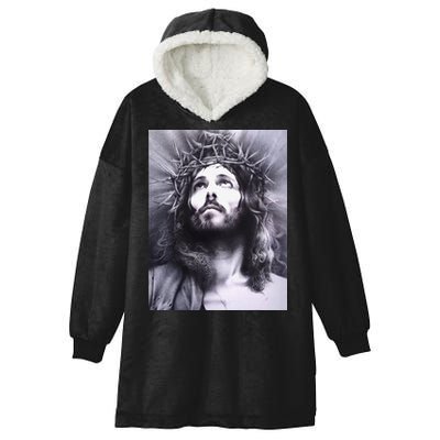 Image Face Of Jesus On A Cross With Crown Of Thorns Hooded Wearable Blanket