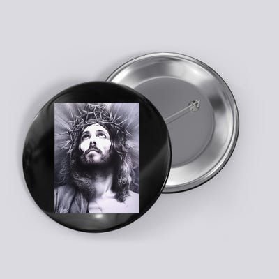 Image Face Of Jesus On A Cross With Crown Of Thorns Button