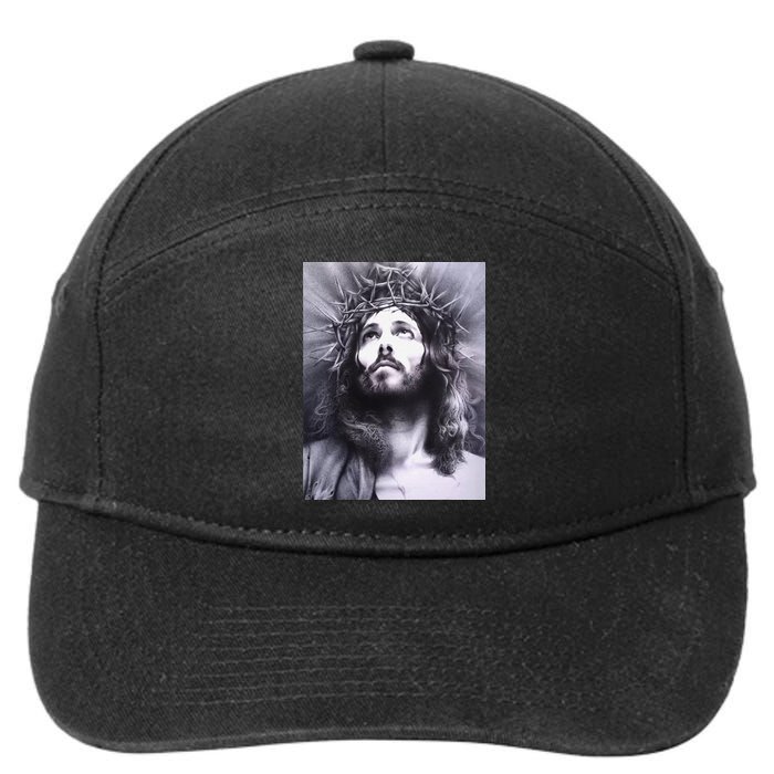 Image Face Of Jesus On A Cross With Crown Of Thorns 7-Panel Snapback Hat