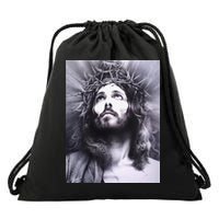 Image Face Of Jesus On A Cross With Crown Of Thorns Drawstring Bag