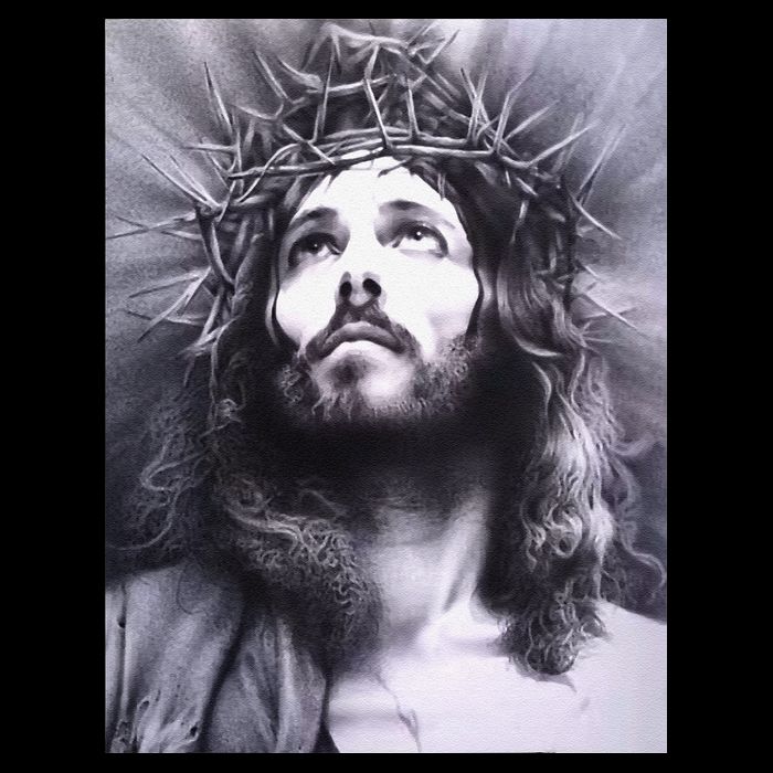 Image Face Of Jesus On A Cross With Crown Of Thorns Drawstring Bag