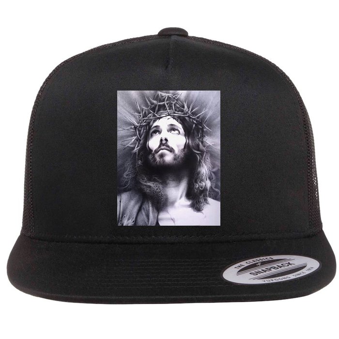 Image Face Of Jesus On A Cross With Crown Of Thorns Flat Bill Trucker Hat