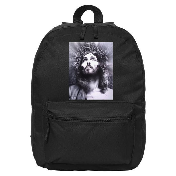 Image Face Of Jesus On A Cross With Crown Of Thorns 16 in Basic Backpack