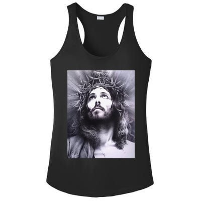 Image Face Of Jesus On A Cross With Crown Of Thorns Ladies PosiCharge Competitor Racerback Tank