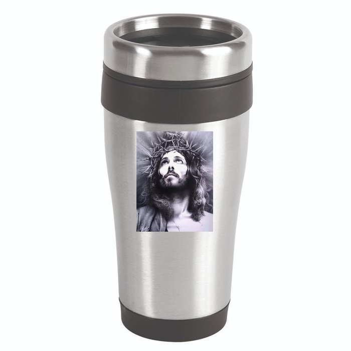 Image Face Of Jesus On A Cross With Crown Of Thorns 16oz Travel Tumbler