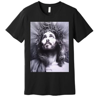 Image Face Of Jesus On A Cross With Crown Of Thorns Premium T-Shirt