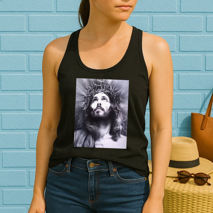Image Face Of Jesus On A Cross With Crown Of Thorns Womens Tank Top