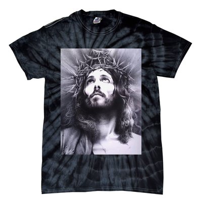 Image Face Of Jesus On A Cross With Crown Of Thorns Tie-Dye T-Shirt