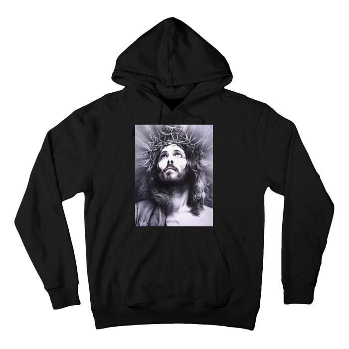 Image Face Of Jesus On A Cross With Crown Of Thorns Tall Hoodie