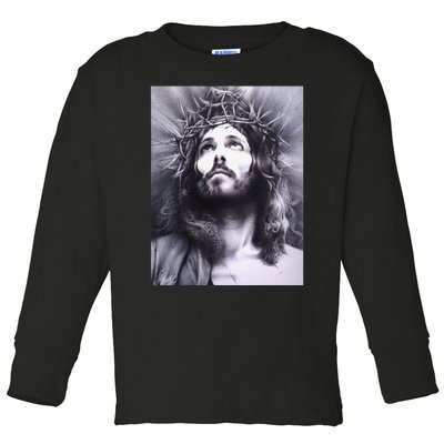 Image Face Of Jesus On A Cross With Crown Of Thorns Toddler Long Sleeve Shirt