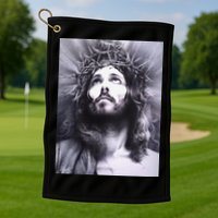 Image Face Of Jesus On A Cross With Crown Of Thorns Golf Towel