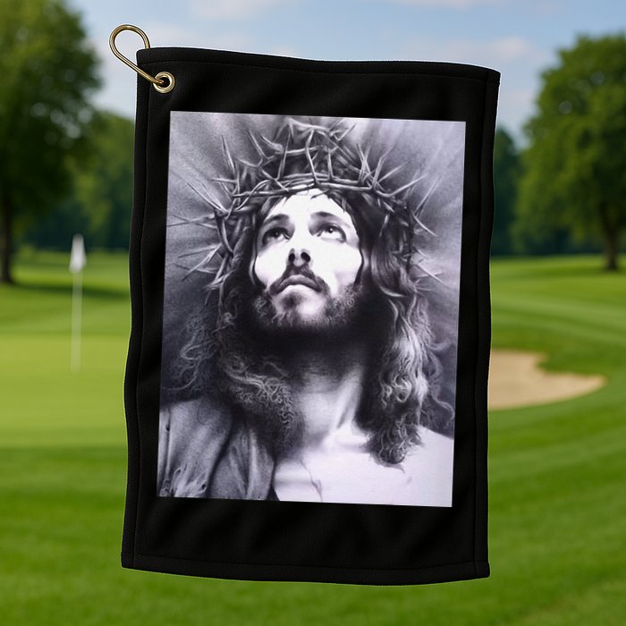 Image Face Of Jesus On A Cross With Crown Of Thorns Golf Towel