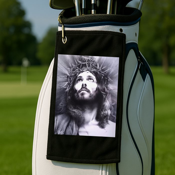 Image Face Of Jesus On A Cross With Crown Of Thorns Golf Towel