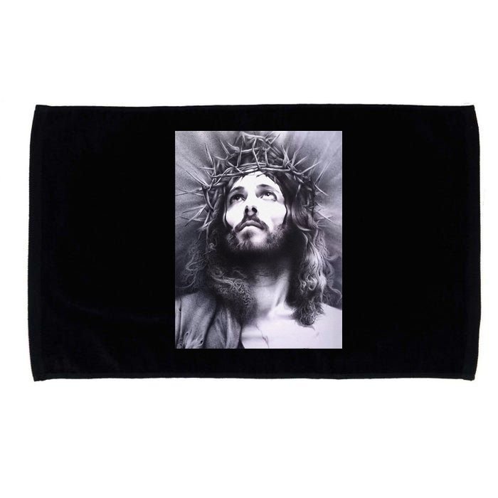Image Face Of Jesus On A Cross With Crown Of Thorns Microfiber Hand Towel