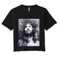 Image Face Of Jesus On A Cross With Crown Of Thorns Crop Top