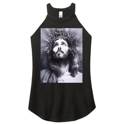 Image Face Of Jesus On A Cross With Crown Of Thorns Women's Perfect Tri Rocker Tank