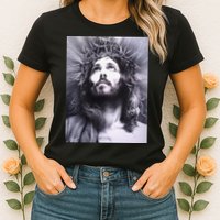 Image Face Of Jesus On A Cross With Crown Of Thorns Womens T-Shirt