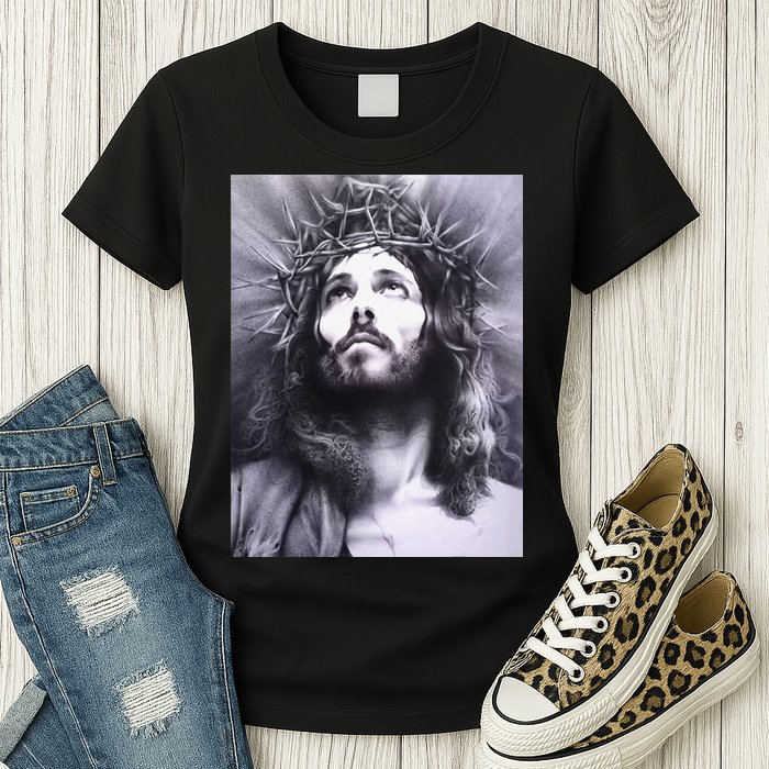 Image Face Of Jesus On A Cross With Crown Of Thorns Womens T-Shirt