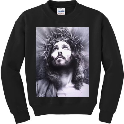Image Face Of Jesus On A Cross With Crown Of Thorns Kids Sweatshirt