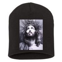 Image Face Of Jesus On A Cross With Crown Of Thorns Short Acrylic Beanie
