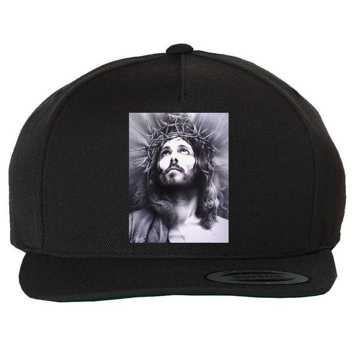 Image Face Of Jesus On A Cross With Crown Of Thorns Wool Snapback Cap