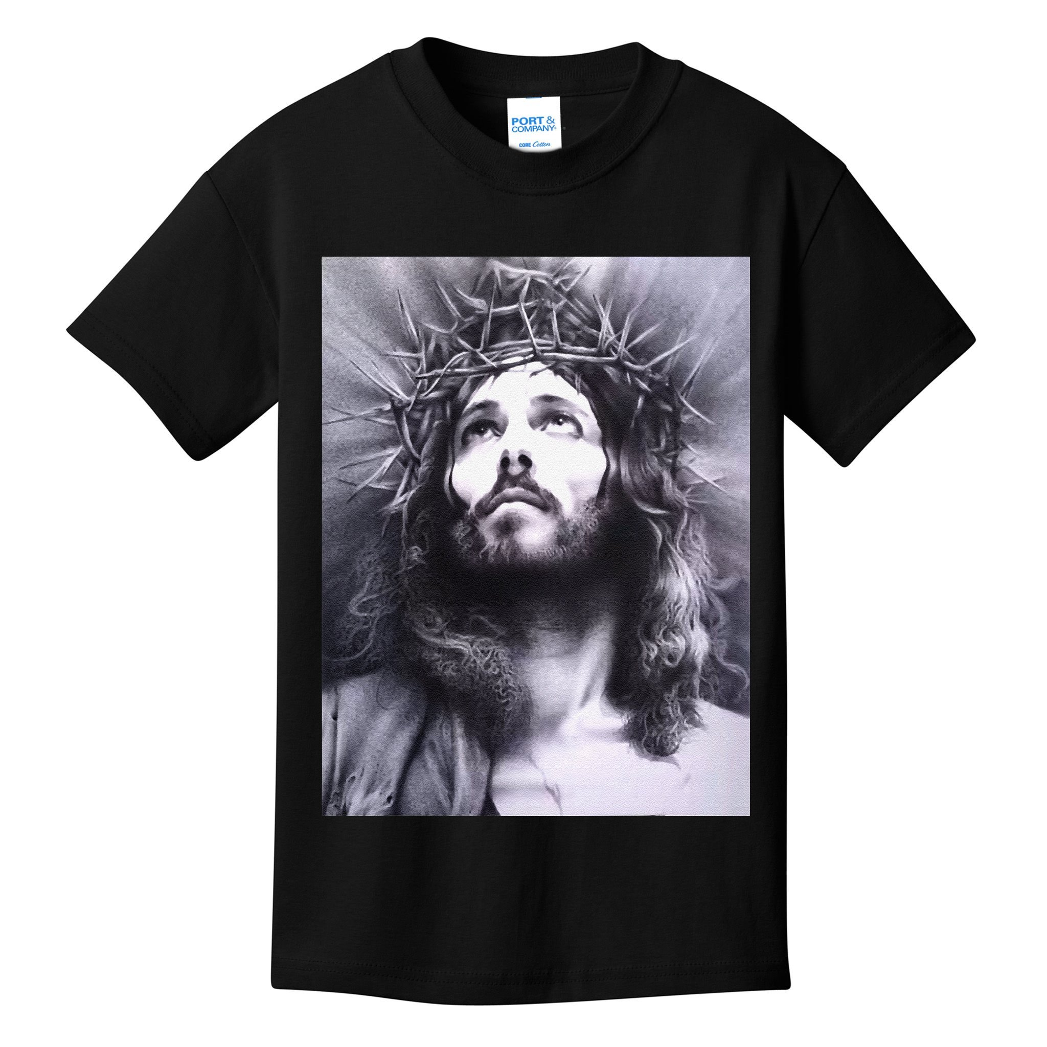 Image Face Of Jesus On A Cross With Crown Of Thorns Kids T-Shirt