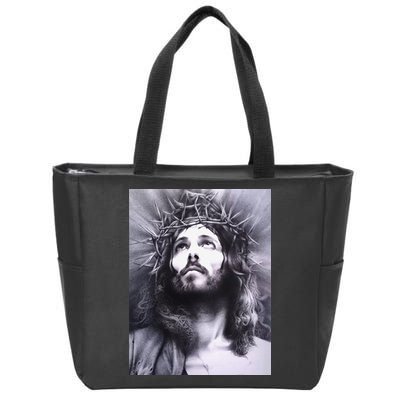 Image Face Of Jesus On A Cross With Crown Of Thorns Zip Tote Bag