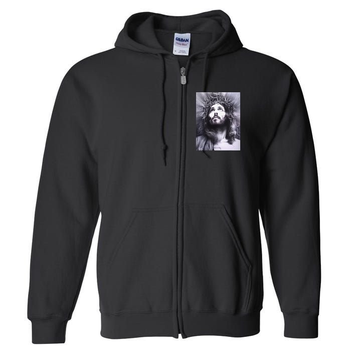 Image Face Of Jesus On A Cross With Crown Of Thorns Full Zip Hoodie