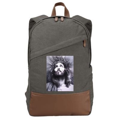 Image Face Of Jesus On A Cross With Crown Of Thorns Cotton Canvas Backpack