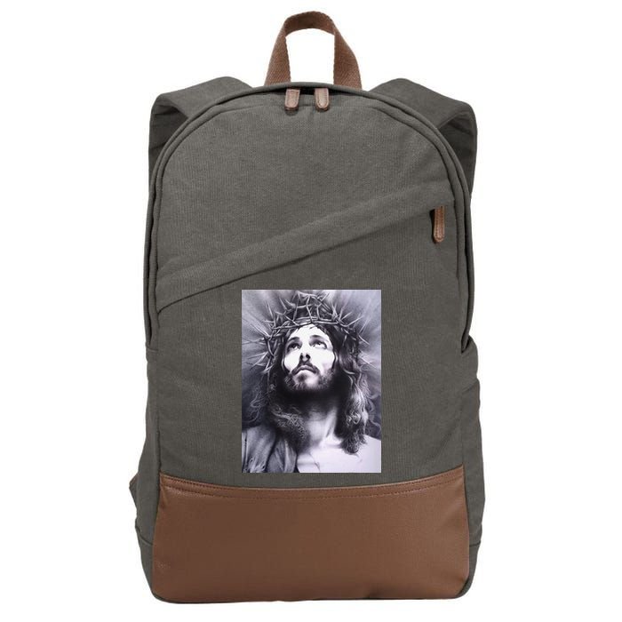 Image Face Of Jesus On A Cross With Crown Of Thorns Cotton Canvas Backpack