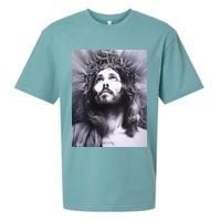 Image Face Of Jesus On A Cross With Crown Of Thorns Sueded Cloud Jersey T-Shirt