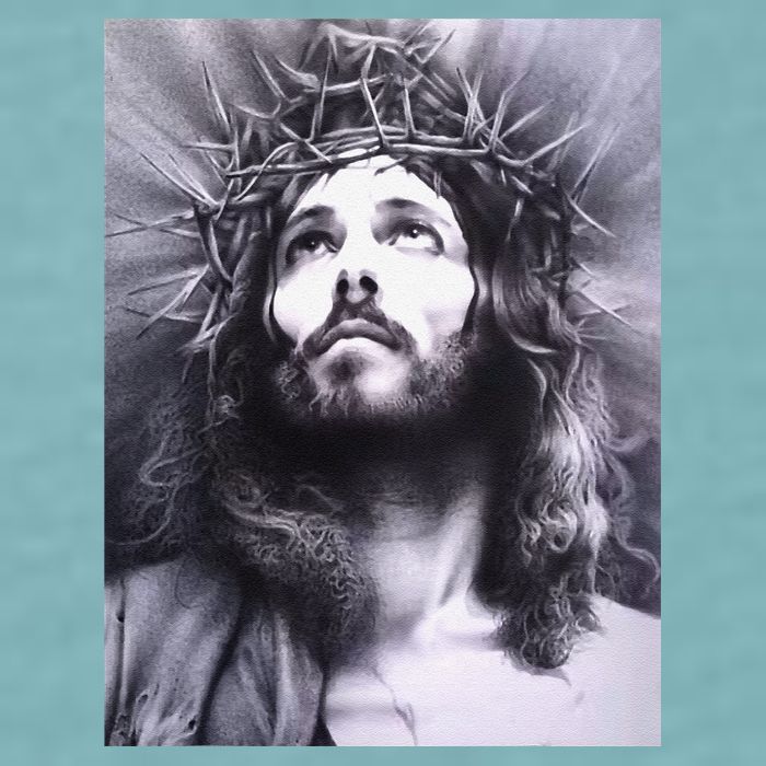 Image Face Of Jesus On A Cross With Crown Of Thorns Sueded Cloud Jersey T-Shirt