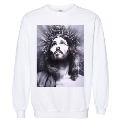 Image Face Of Jesus On A Cross With Crown Of Thorns Garment-Dyed Sweatshirt
