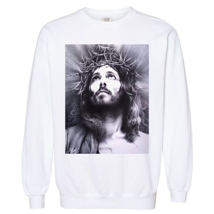 Image Face Of Jesus On A Cross With Crown Of Thorns Garment-Dyed Sweatshirt