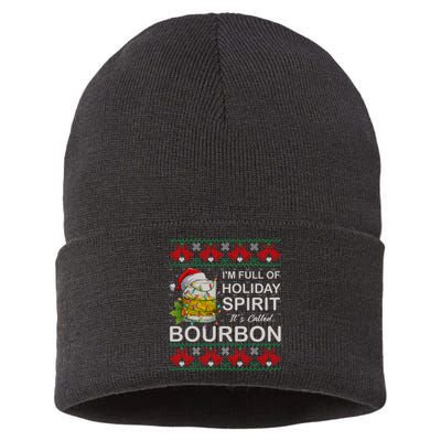 I'm Full Of Holiday Spirit Bourbon Ugly Christmas Sweater Sustainable Knit Beanie