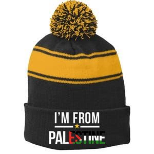 Im From Palestine | Free Palestine  Flag Palestine Stripe Pom Pom Beanie