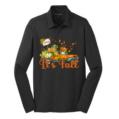 Its Fall Pumpkin Vintage Truck Silk Touch Performance Long Sleeve Polo